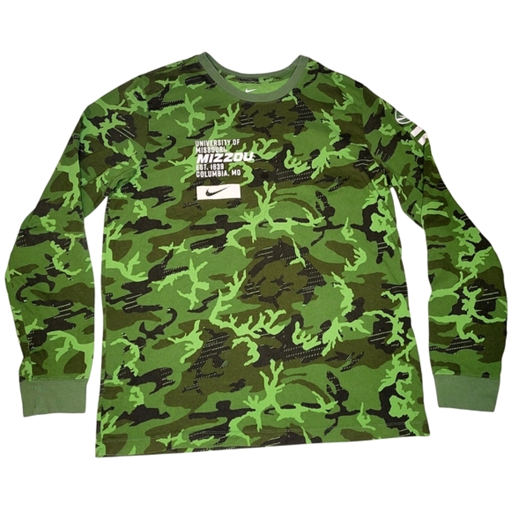 Nike Men's Large University of Missouri Mizzou T-Shirt Long Sleeve Green Camo